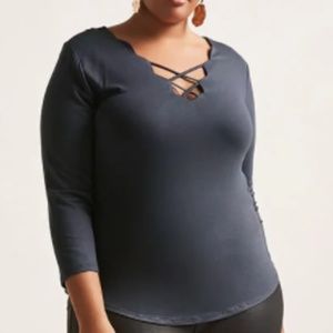 Plus Size Scalloped Crisscross Knit Top